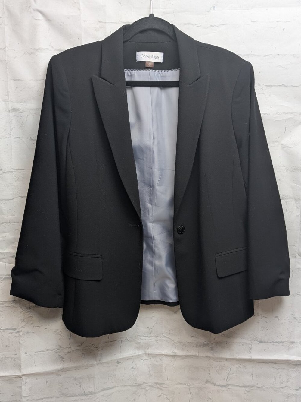 Calvin Klein Women's Size 14 Black Suit Jacket Blazer One Button Casual